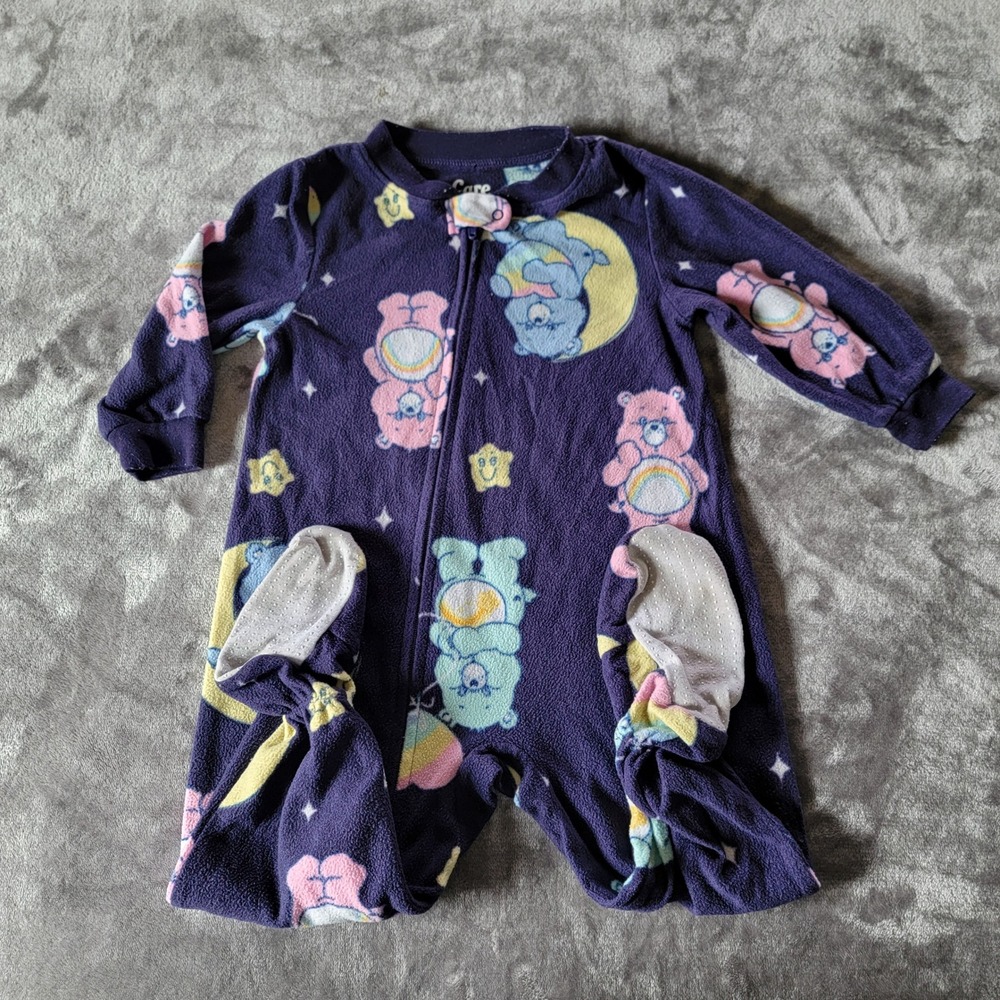 Care Bears Fleece Footed Sleeper Kids 18M Purple Excellent Star Moon Print 867